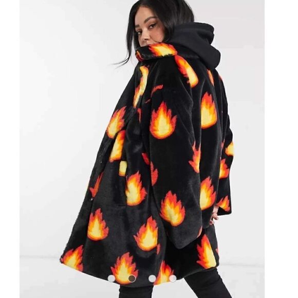 Free People X Daisy Street Plus Coat in Flame Print Faux Fur Size 3X - Picture 6 of 11